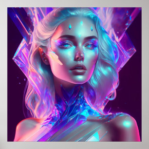 Poster Arte de IA Deslumbrante Mulher de Vidro Gelado e B