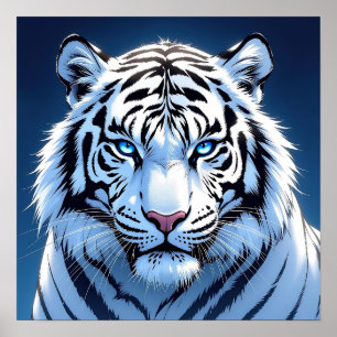 Poster Arte de IA do Tigre Branco de Olhos Azuis