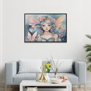 Poster Arte de IA Floral Fada Mágica Aquarela 
