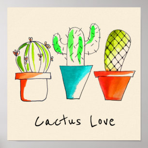 Poster Arte de ilustração aguda do cacto mexicano