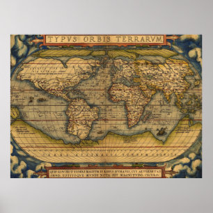 Poster Arte de ilustração antiga do mapa mundial da dé