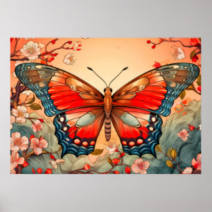 Poster Arte de Ilustração da Borboleta Artística bonito