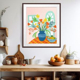 Poster Arte de Ilustração de Buquê Floral Colorida Exuber