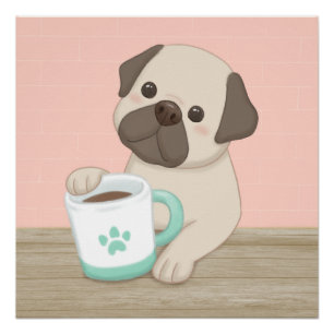 Pôster Arte de Ilustração de Cachorro e Caneca