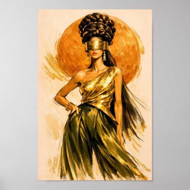 Poster Arte de Ilustração de Moda do Sol da Deusa Dourada (Frente)