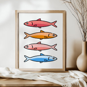 Poster Arte de Ilustração de Sardinha Costeira Mediterrân