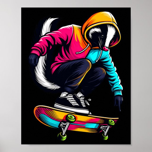Poster Arte de Ilustração de Skate Cool Funky Skunk  (Frente)