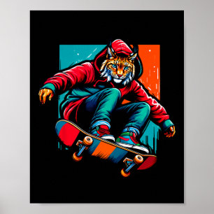 Poster Arte de Ilustração de Skate de Lince Funky Legal