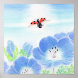 Poster Arte de Jardim de Infância Flor Azul de Primavera