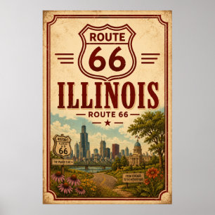 Poster Arte de Jardim Vintage Rota 66 Illinois Chicago
