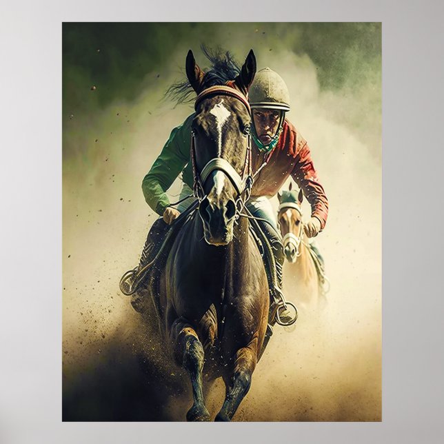 Poster Arte de Jockey com Corrida de Cavalo Retro Style (Frente)