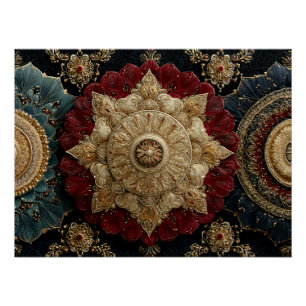 Pôster Arte de Joia Mandala Ornamentada Dourada Verde-Cin