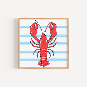 Poster Arte de Lagosta Mediterrânea Costeira Pintada à Mã