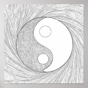 Poster Arte de Linha Abstrata Dinâmica: Yin Yang de Energ