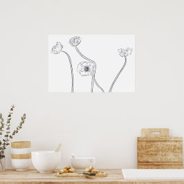 Poster Arte de Linha Botânica de Papoula