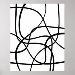 Poster Arte De Linha De Abstrato Contemporânea Preta E Br