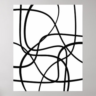 Poster Arte De Linha De Abstrato Contemporânea Preta E Br