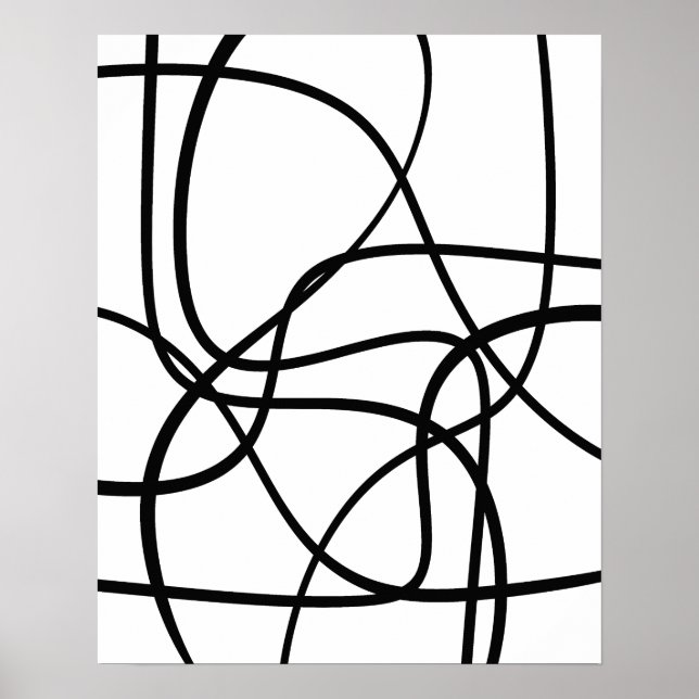 Poster Arte De Linha De Abstrato Contemporânea Preta E Br (Frente)