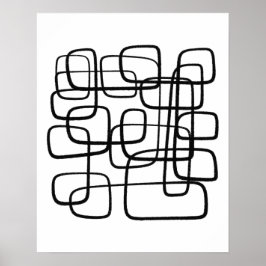 Poster Arte De Linha De Abstrato Contemporânea Preta E Br