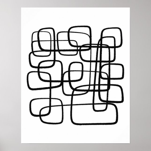 Poster Arte De Linha De Abstrato Contemporânea Preta E Br (Frente)