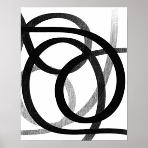 Poster Arte De Linha De Abstrato Contemporânea Preta E Br