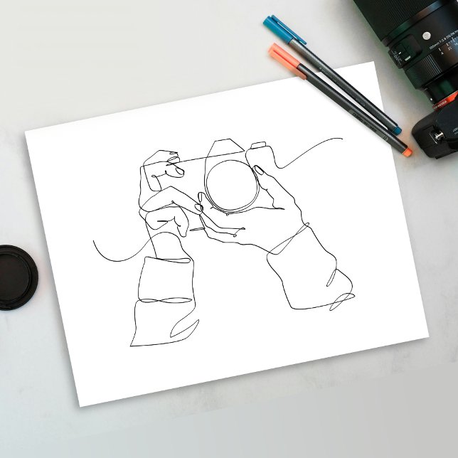 Poster Arte de Linha de Câmera | Arte de uma linha | (studio roof wall art | unique modern wall art | white wall art | digital art drawing | black | white)