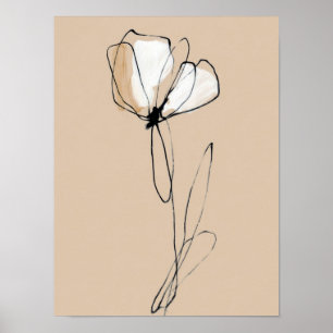 Poster Arte de Linha de Flor Minimalista Abstrato Neutr