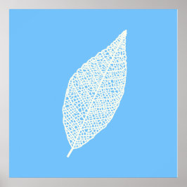 Poster Arte de linha de folha de esqueleto azul e branco