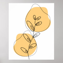 Poster Arte de Linha de Galhos e Folhas