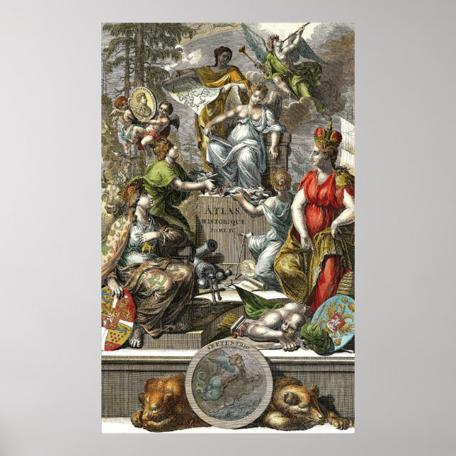Poster Arte de Linha de Mapa Cartográfico Antigo (Frente)