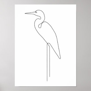 Poster Arte de Linha de Pássaros Minimalista Egret