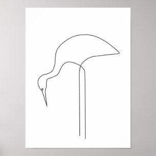 Poster Arte de Linha de Pássaros Minimalista Egret