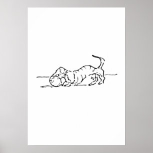 Poster Arte de Linha Divertida Cachorro Salsicha