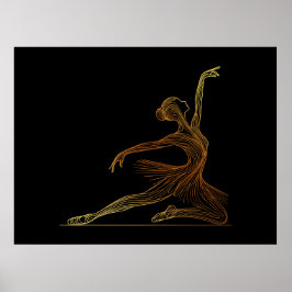 Poster Arte de Linha Elegante de Bailarina em Pose Gracio