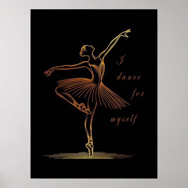 Poster Arte de Linha Elegante de Bailarina - Eu Danço Par (Frente)
