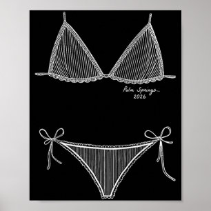 Poster Arte de Linha Férias de Verão de Biquíni Palm Spri