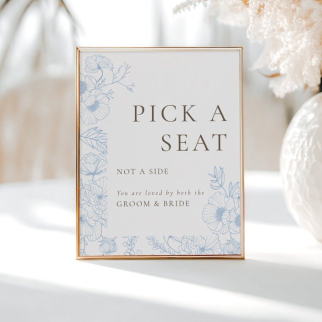 Poster Arte De Linha Floral Azul Francês Escolha Um Lugar (Criador carregado)