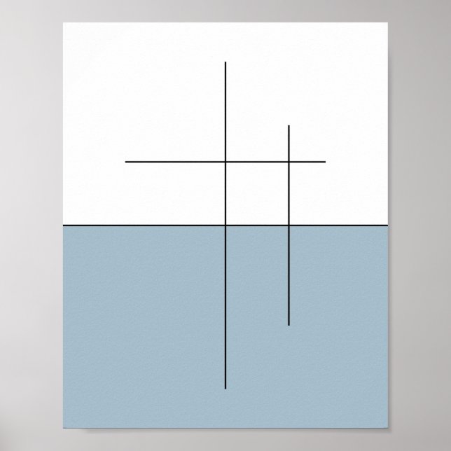Poster Arte de linha horizontal azul minimalista (Frente)