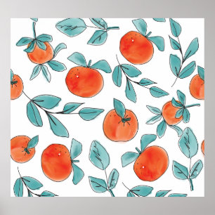 Poster Arte de linha laranja: padrão sem costura