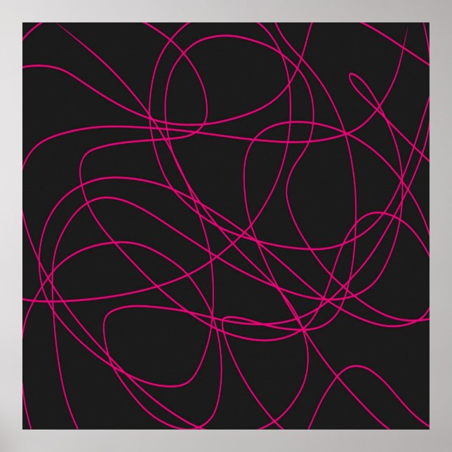 Poster Arte de Linha Magenta em Preto  (Frente)