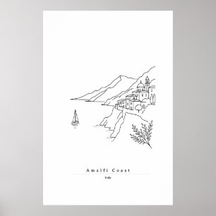 Poster Arte de Linha Mínima da Costa Amalfitana Costa i