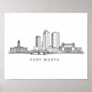 Poster Arte de Linha Minimalista da Silhueta de Fort Wort