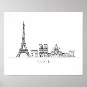 Poster Arte de Linha Minimalista da Silhueta de Paris