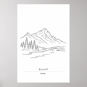 Poster Arte de Linha Minimalista de Banff Rockies Canad