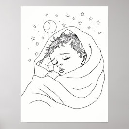Poster Arte de Linha Minimalista de Criança Adormecida