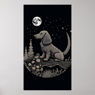 Poster Arte de Linha Minimalista de um Dachshund em uma L