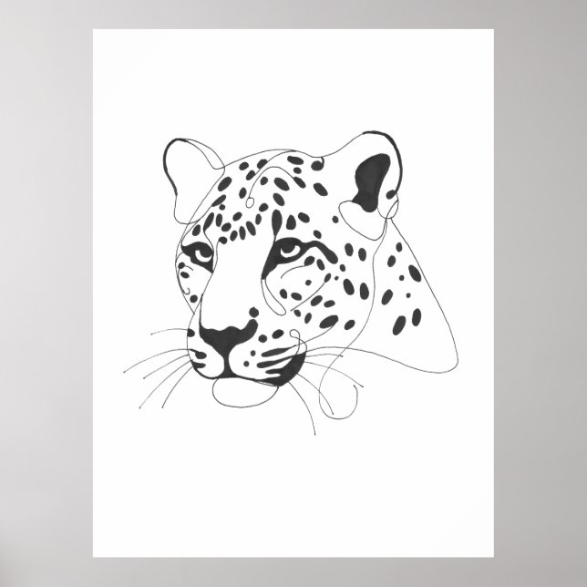Poster Arte de Linha Minimalista Pintada Pelos Leopardos (Frente)