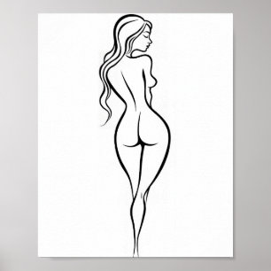 Poster Arte de Linha Minimalista Vista Posterior Feminina