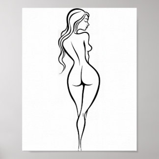 Poster Arte de Linha Minimalista Vista Posterior Feminina