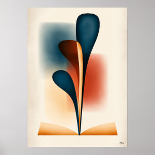 Poster Arte de Livro Abstrato Japandi com Forma de Flores